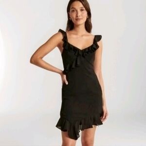 Abercrombie & Fitch Mini Dress Black Asymmetrical Hem Ruffled Cocktail Sz M Tall